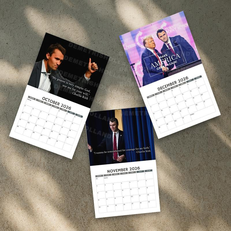 Wall Calendar 2026 Tribute Charlie Patriot, American Warrior Calendar, Human Rights Ativist Wall Calendar, Home Decor, New Year