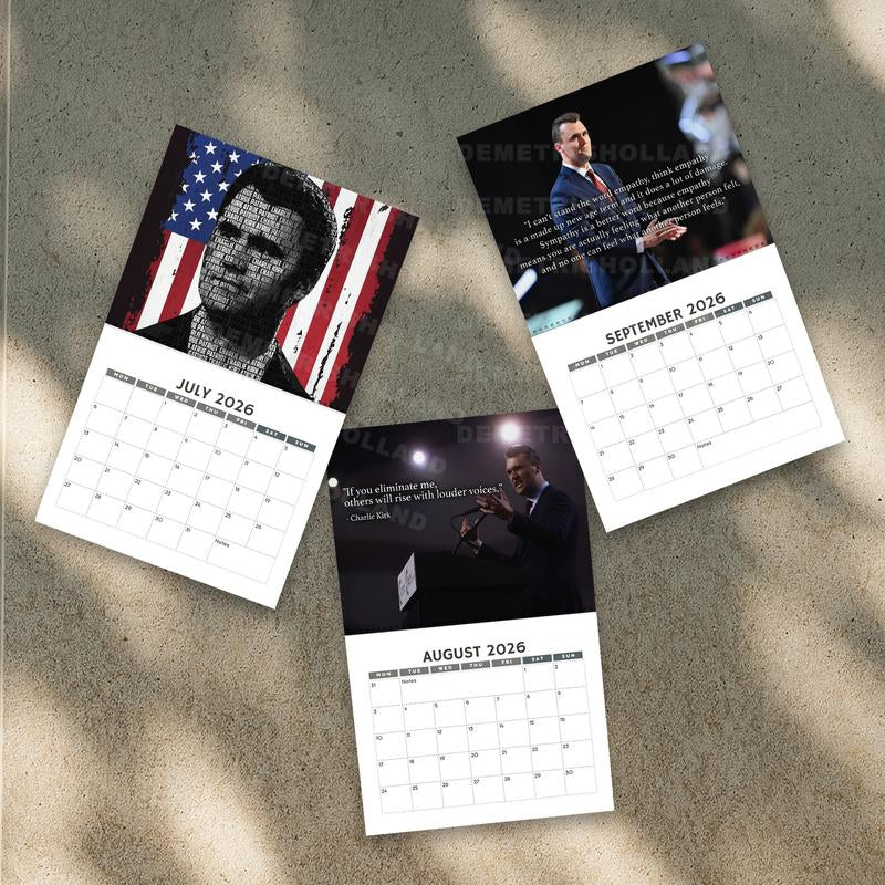 Wall Calendar 2026 Tribute Charlie Patriot, American Warrior Calendar, Human Rights Ativist Wall Calendar, Home Decor, New Year